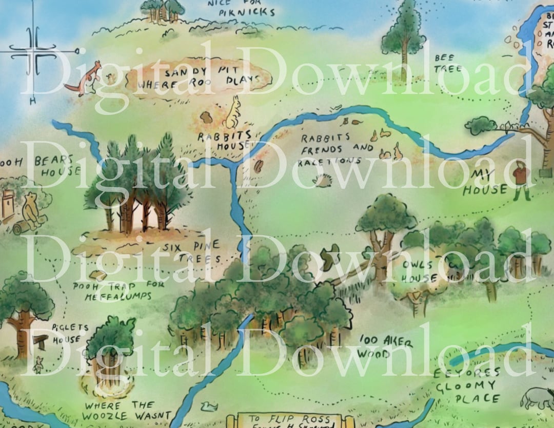 100 ACRE WOODS Map Printable Pdf Pooh Bear Map Download Png Etsy Australia