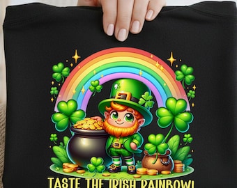Taste the Irish Rainbow St. Patrick’s Day Leprechaun PNG, Festive Irish Heritage Day Clipart, Transparent Kawaii Shamrock Sublimation Art