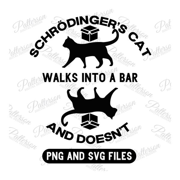 Schrödinger's Cat Silhouette Graphic, Funny Cat Lover SVG for Animal Lovers, Cat Clipart Instant Digital Download SVG PNG for Commercial Use