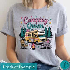 Reina del Camping PNG, Diseño de Sublimación de Camper Glam, Clipart de RV Life para Camisetas, Gráfico Divertido de Glamping, Taza de Fogata PNG, Clip Art de Camper Van
