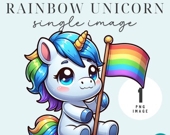 Kawaii Pride Unicorn Clipart PNG: Rainbow Unicorn with Gay Flag (Digital Download)