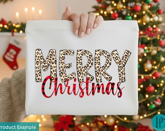 Estampado de leopardo navideño PNG, diseño de sublimación navideño a cuadros estilo búfalo, descarga instantánea de camisetas navideñas, gráfico digital navideño