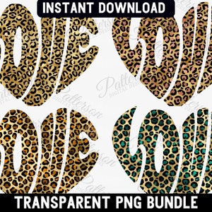 Love Word Heart PNG, Leopard Valentines Day Clipart, Hand Drawn Glitter Valentines Day png, Cheetah Love Sublimation File, Instant Download