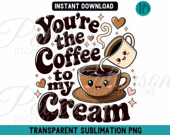 Kawaii Coffee Creamer PNG, Couple Valentine Sublimation Graphic (Digital Download)