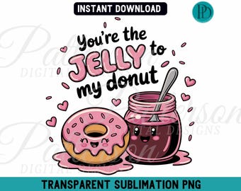 Jelly Donut Valentine PNG, Kawaii Food Sublimation Graphic (Digital Download)