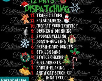 Divertente centralinista del 911 12 giorni di Natale PNG Linea dorata sottile Centralinista Bandiera Natale Primo soccorritore Grafica Sceriffo Centralino Polizia