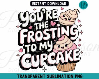 Kawaii Cupcake Frosting Couple PNG, Valentine's Day Sublimation Graphic (Digital Download)