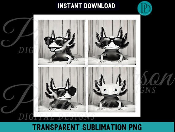 Axolotl Clipart PNG, Sunglasses, Vintage Film Style, Photobooth Graphic (Digital Download)