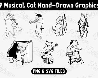 Musical Cats SVG Bundle, Jazz Band Graphics, PNG Files (Digital Download)