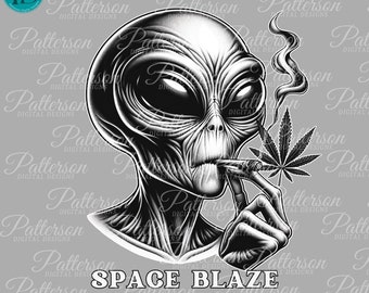 Alien Weed PNG, UFO 420 Cannabis Graphic, Smoking Stoner Alien Clipart (Digital Download)