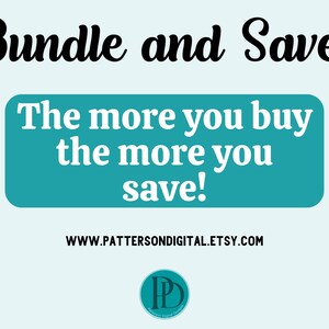 May include: A light blue graphic with the words "Bundle and Save!" in a black, cursive font. A teal rectangle contains the text "The more you buy the more you save!" in white. The website address is also displayed.