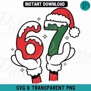 Santa 67 SVG, Christmas Funny Six Seven Meme Viral Quote, Gen Z Tiktok Trend Skärfil, Holiday Xmas Cricut Sublimation PNG Ladda ner