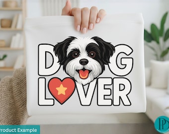 Dog Lover PNG, Tibetan Terrier Sublimation Design, Black and White Dog Clipart, Cute Puppy PNG, Pet Lover Digital Download, Instant Download