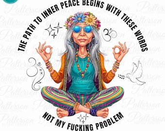 Inner Peace Begins with these Words Funny Yoga Clipart Colorful Meditating Boho Woman Instant Download PNG for Sublimation Tshirts and Gifts
