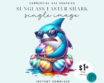 Grumpy Easter Shark PNG, Funny Shark with Sunglasses Sublimation, Angry Shark Holding Eggs Clipart, Ocean Beach Digital Graphic for Shirts