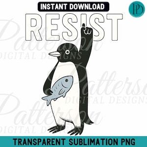 Widerstands-Pinguin-aktivismus Grafik, Anti-Trumpf-Tarife PNG, lustiger Pinguin-Politprotest Clipart, Hände weg von der Democracy Satire Sublimation