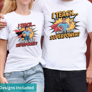 Eu ensino qual é o seu superpoder PNG, pacote de sublimação de professor engraçado, clipart de educador de super-herói, gráfico de volta às aulas para camisetas