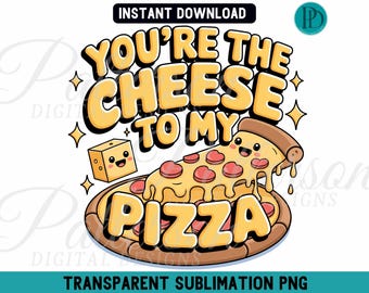 Kawaii Pizza Cheese Couple Valentine's Day Graphic (Digital Download)