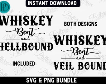 Bachelorette Party SVG, Whiskey Bent Hell Bound Veil Bound Bachelor PNG Clipart (Digital Download)
