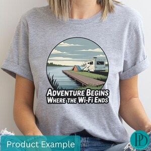 Avontuur begint waar wifi eindigt png, sublimatie campercamping, tentmeer clipart voor shirts, grafisch camperleven, outdoor reisvakantie
