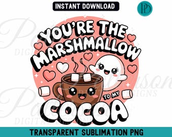 Marshmallow Cocoa Couple PNG, Valentine's Day Sublimation Graphic (Digital Download)
