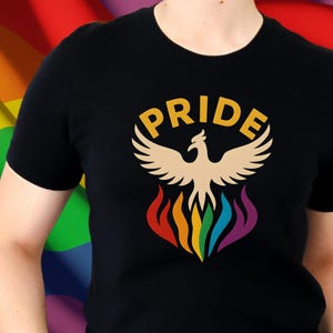 Pride Phoenix PNG, Rainbow Flame LGBTQ-sublimatie, Gay Pride Shirt Design, LGBTQ clipart digitale download, Phoenix Rising Pride Art