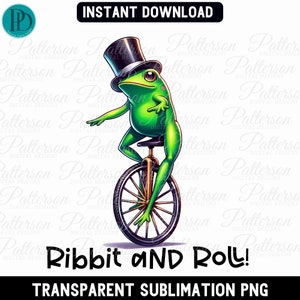 Gentleman Frosch auf Einrad PNG Grafik Hut Frosch Wortspiel Clipart Amphibien Zirkus Kröte Eleganter Frosch Sublimation Design Sofortiger Download