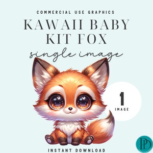 Cute Kawaii Kit Fox Clipart Gráfico Imagem Única Uso Comercial Transparente PNG Decoração de Chá de Bebê e Festa de Aniversário Sublimação
