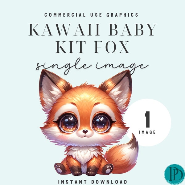 Cute Kawaii Kit Fox Clipart Graphic Single Image Commercial Use Transparent PNG Baby Shower Nursery Decor and Birthday Party Sublimation