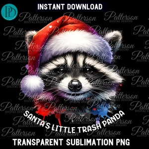 Santa's Little Trash Panda Waschbär Weihnachten PNG Grafik Süßer Urlaub Waschbär Design für T-Shirts, Karten, Aufkleber, Sublimations PNG