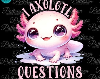 Kawaii Axolotl Clipart: Pink Watercolor Animal Pun Sublimation Graphic (Digital Download)