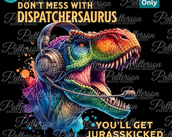 Funny 911 Dispatcher T-Rex PNG, Thin Gold Line Clipart, 911 First Responder Sarcastic Graphic, Police Dispatchersaurus Sheriff Operator