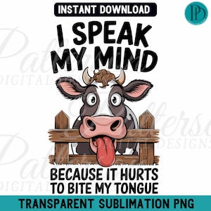 Funny Cow Transparent PNG, Silly Cow Clipart, Farm Animal Graphic, Cute Highland Cow Sublimation Design, Sarcastic Friend Digital Download