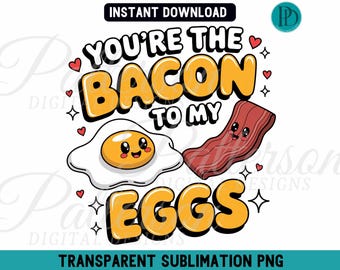 Bacon and Eggs Clipart, Funny Couple Valentine PNG (Digital Download)