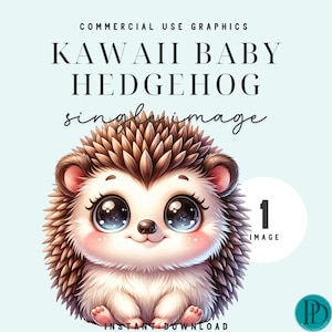 Clipart graphique de bébé hérisson mignon Kawaii Image unique à usage commercial PNG Transparent Baby Shower décoration de chambre d'enfant Sublimation de fête d'anniversaire