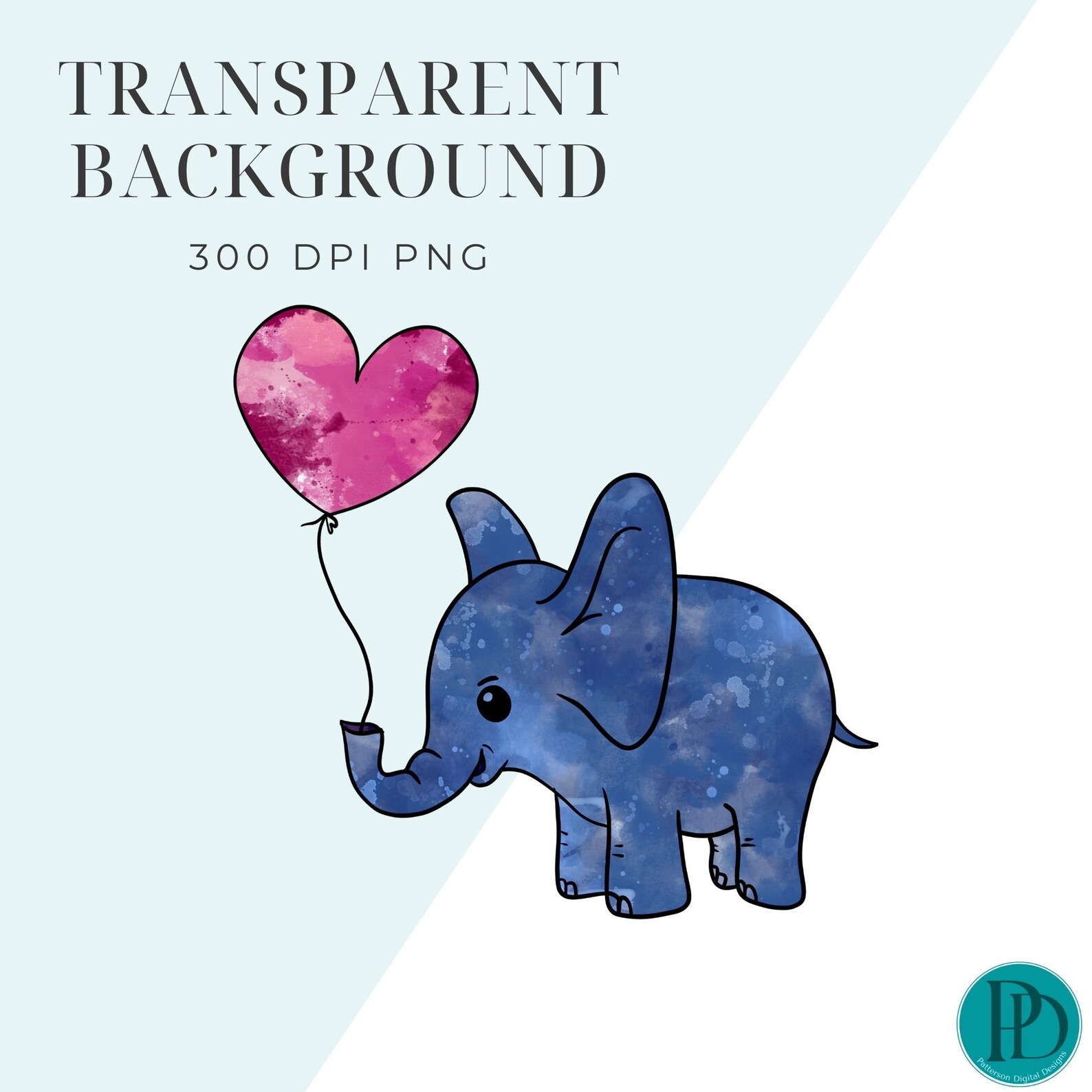 Baby Elephant Clipart Cute Elephant With Heart Balloon PNG Illustration ...
