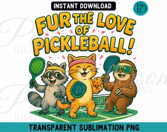 Funny Pickleball Animals Clipart, Cat Raccoon Sloth Playing (Digital Download)
