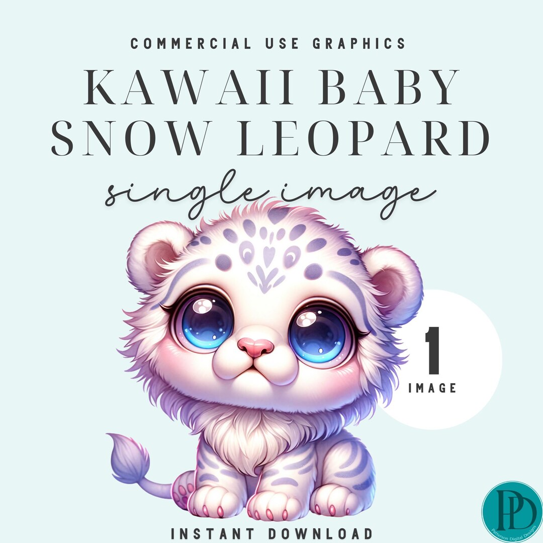 Cute Kawaii Baby Snow Leopard Clipart Graphic Image Commercial Use ...