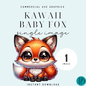 Adorable renard kawaii Clipart graphique Image unique à usage commercial PNG Transparent Baby Shower décoration de chambre d'enfant renard sublimation de fête d'anniversaire