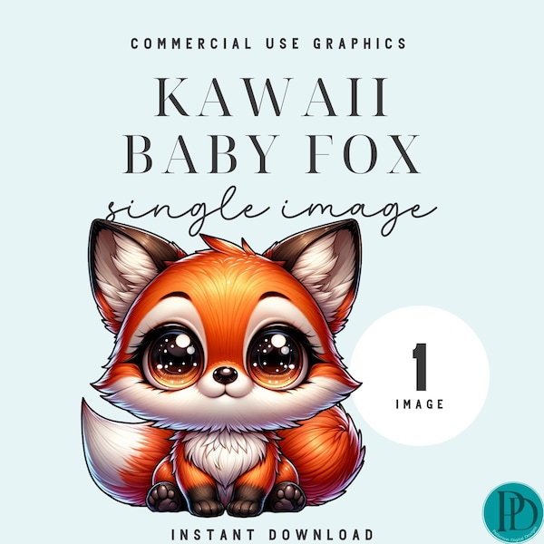 Adorable Kawaii Fox Clipart Graphic Single Image Commercial Use Transparent PNG Baby Shower Nursery Decor Fox Birthday Party Sublimation