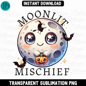 Moonlit Mischief Halloween Sublimation Design PNG, Witch Pagan Wiccan Moon Graphic, Witchcraft Mystical Clip Art, Wicca Magic Gothic Clipart
