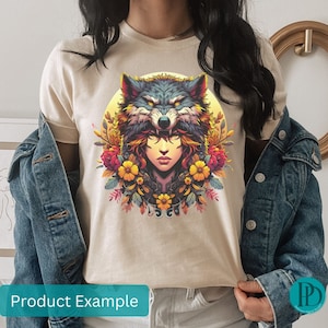 Gráfico de sublimación PNG de lobo Tocado de lobo para mujer Clipart de animal de espíritu salvaje Gorra de lobo nativa floral Lobos tribales gitanos Fantasía Descargar