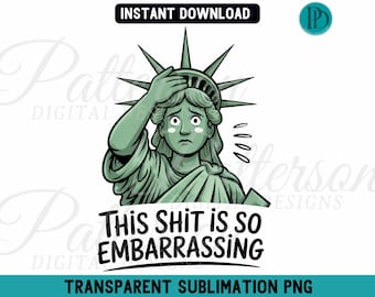 Anti Republican Parody Clipart, Anti-Trump Statue of Liberty PNG, Funny America Political Meme Graphic, Worried Lady Liberty Sublimation