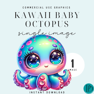 Niedliche Kawaii Baby Octopus Clipart Grafik Kommerzielle Nutzung Transparente PNG Sublimation Blau Baby Shower Kinderzimmer Dekor Geburtstag Party Einladung