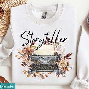 Vintage PNG for Writer Storyteller Gifts, Typewriter Clipart for Her, Author Quote Graphic, Vintage Floral Book Writer Sublimation Clip Art