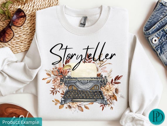 Vintage PNG for Writer Storyteller Gifts, Typewriter Clipart for Her, Author Quote Graphic, Vintage Floral Book Writer Sublimation Clip Art
