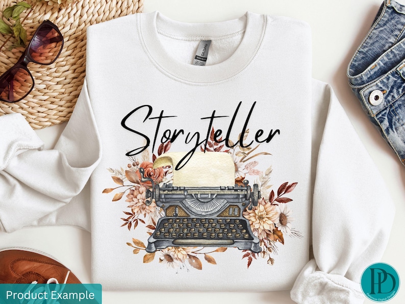 Vintage PNG for Writer Storyteller Gifts, Typewriter Clipart for Her, Author Quote Graphic, Vintage Floral Book Writer Sublimation Clip Art image 3