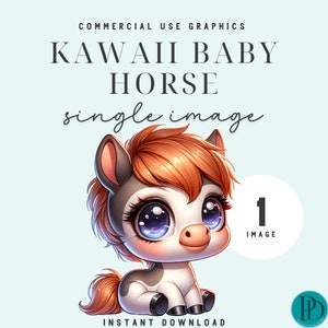 Niedliche Kawaii Baby Pferd Clipart Grafik Einzelbild Kommerzielle Nutzung Transparent PNG Pony Dusche Kinderzimmer Dekor und Geburtstagsfeier Sublimation