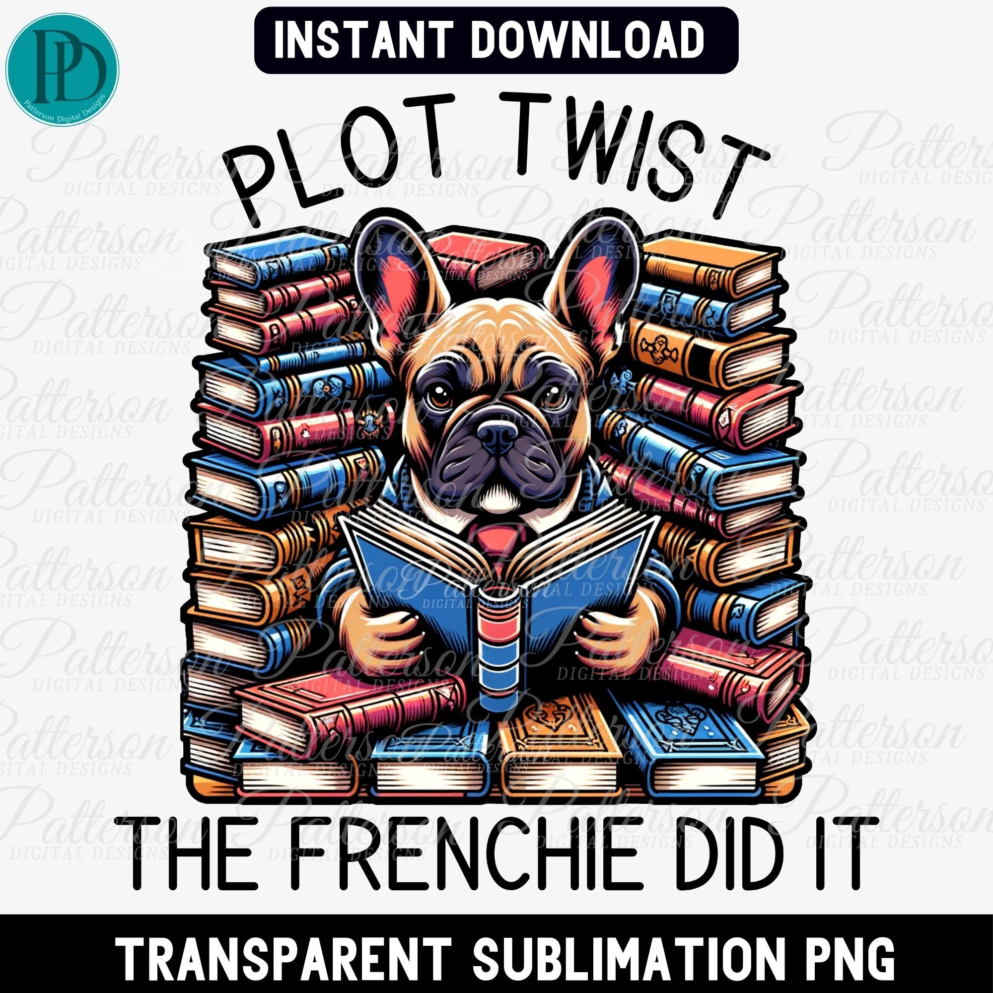 Frenchie Reading Book Clipart, Funny Dog Lover Sublimation Design ...
