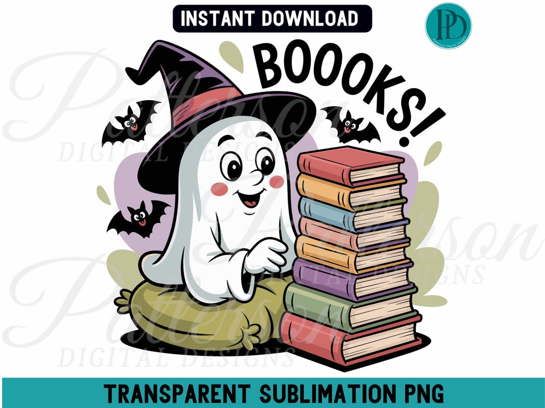 Ghost Reading Books PNG, Halloween Book Lover Sublimation Graphic ...